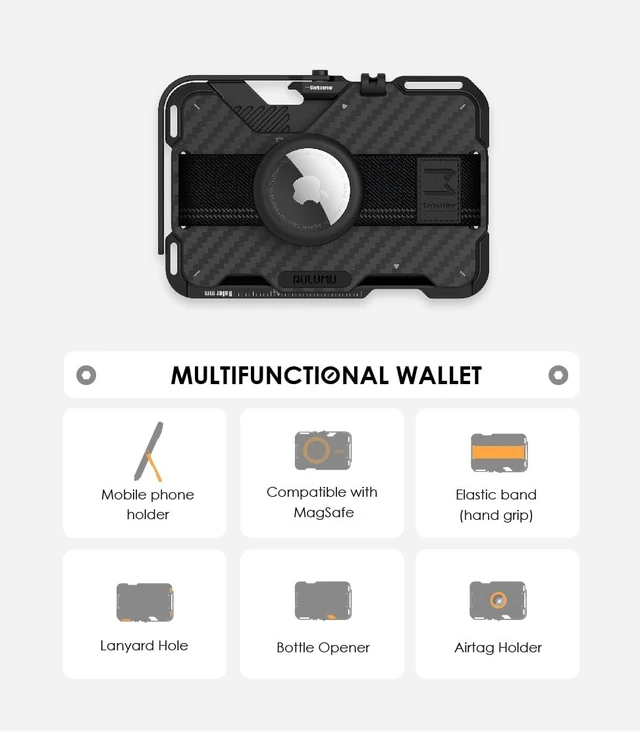 Alt view image 5 of 6 - Aulumu G03 Carbon Fiber Magnetic Wallet Card Holder | Magnetic Wallet Compatible with MagSafe | Multi Function - Mobile Phone Stand/Grip | Bottle Opener | RFID Shielding Card