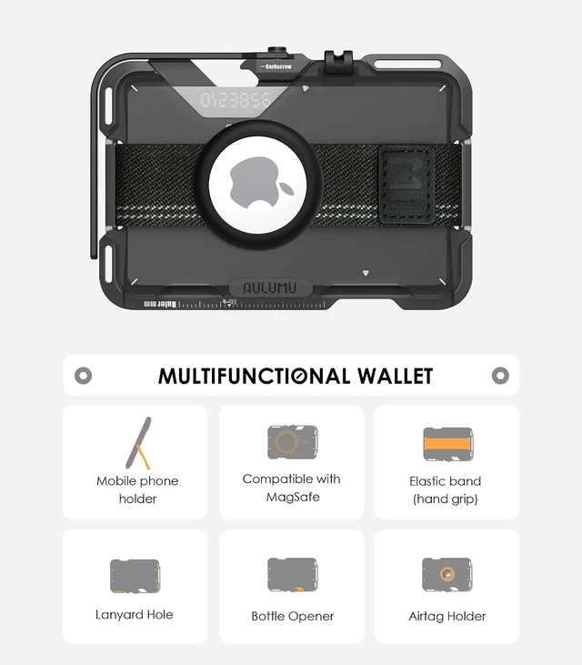Alt view image 3 of 6 - Aulumu G03 Carbon Fiber Magnetic Wallet Card Holder | Magnetic Wallet Compatible with MagSafe | Multi Function - Mobile Phone Stand/Grip | Bottle Opener | RFID Shielding Card Translucent Grey