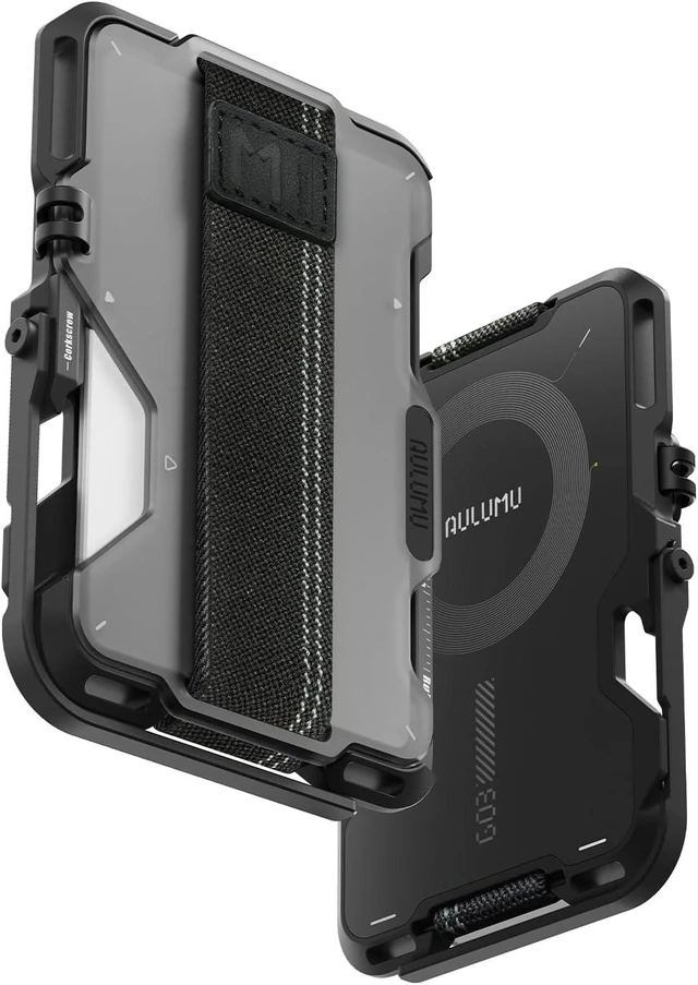 Main image of Aulumu G03 Carbon Fiber Magnetic Wallet Card Holder | Magnetic Wallet Compatible with MagSafe | Multi Function - Mobile Phone Stand/Grip | Bottle Opener | RFID Shielding Card Translucent Grey