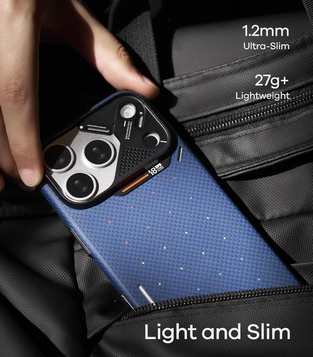 Alt view image 6 of 7 - Aulumu A18 for iPhone 18 Pro Max Ultra-Slim Particle Aramid Fiber Case
MagSafe-Compatible | With Touch Buttons | Full-Frame Protection | Signature CoolHyper Tech | 1500D | Aluminum Camera Guard