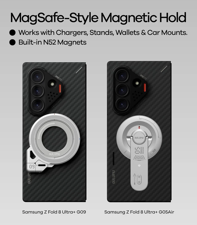 Alt view image 4 of 7 - Aulumu Z Fold 8 Ultra Galaxy Aramid Fiber Magnetic Case | 1500D Ultra-thin | Compatible with MagSafe | Fast cooling | Aluminum Camera Protection | Temperature-sensing Strip for Real-time Device Status