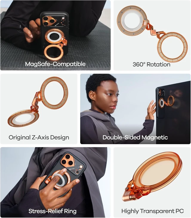 Alt view image 5 of 6 - Aulumu G09 Ghost Infinite 360° Magnetic Ring Grip | MagSafe Compatible | Frosted Transparent PC | Stable Dual-Sided Magnetic Attachment | Includes Handle Ring Phone Holder - Ghost Transparent
