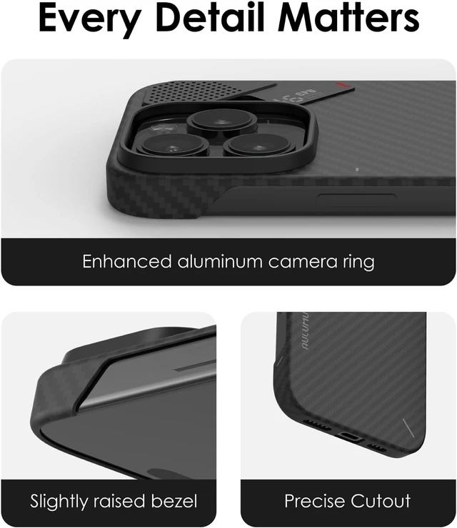 Alt view image 3 of 6 - Aulumu A17 Aramid Fiber iPhone 17 Pro Case | 1500D Ultra Slim Woven | CoolHyper Real Cooling | Compatible with MagSafe iPhone 16 Pro Max