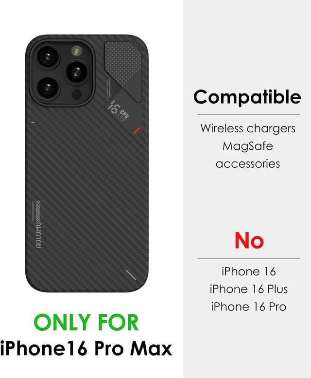 Alt view image 4 of 6 - Aulumu A17 Aramid Fiber iPhone 17 Pro Case | 1500D Ultra Slim Woven | CoolHyper Real Cooling | Compatible with MagSafe iPhone 16 Pro Max