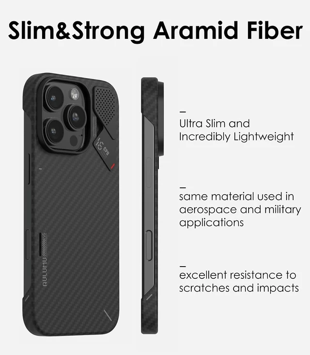 Alt view image 5 of 6 - Aulumu A17 Aramid Fiber iPhone 17 Pro Case | 1500D Ultra Slim Woven | CoolHyper Real Cooling | Compatible with MagSafe iPhone 16 Pro Max