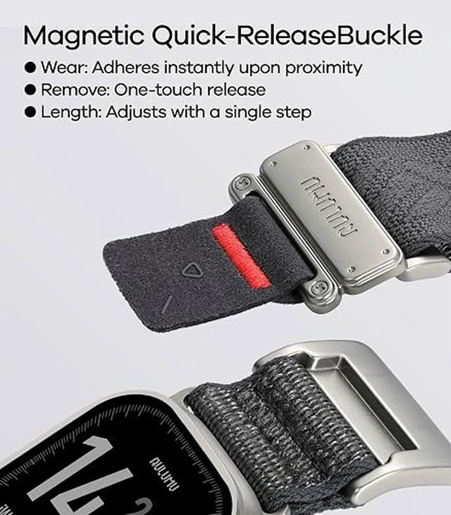 Alt view image 6 of 6 - Aulumu C03 Snap Functional Titanium Buckle for Apple Watch Ultra (3/2/1) Nylon Band | Luxury Embossed Texture Knit | Quick-release Design | iWatch Bands for 49/46/45/44MM