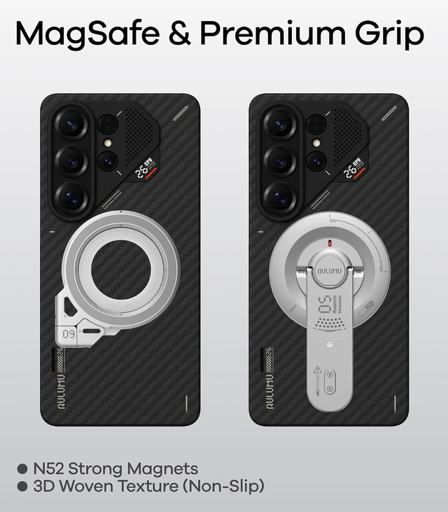 Alt view image 5 of 6 - Aulumu S26 Ultra Galaxy Aramid Fiber Magnetic Case | 1500D Ultra Slim Woven | Compatible with MagSafe | Passive Cooling Samsung Galaxy S26 Ultra Case