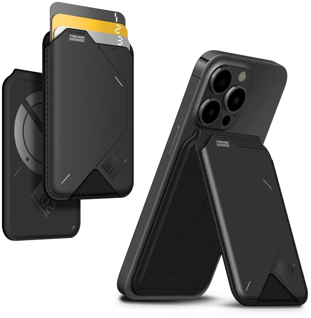 Main image of Aulumu G02 V2 Magnetic Wallet &Stand, Compatible with MagSafe, Adjustable Stand, Open ID Window, Magnetic Phone Wallet Stick on for iPhone 16/15/14/13/12 Series Black