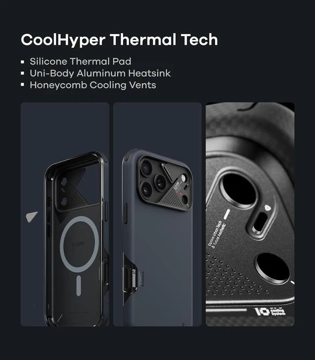 Alt view image 6 of 7 - Aulumu A18 for iPhone 18 Pro Armor Shockproof Case | Dark Blue
Compatible with MagSafe | Corner Bumpers | 3-Layer Protection | CoolHyper Cooling | Aluminum Camera Guard | Camera Control