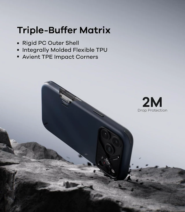 Alt view image 5 of 7 - Aulumu A18 for iPhone 18 Pro Armor Shockproof Case | Dark Blue
Compatible with MagSafe | Corner Bumpers | 3-Layer Protection | CoolHyper Cooling | Aluminum Camera Guard | Camera Control