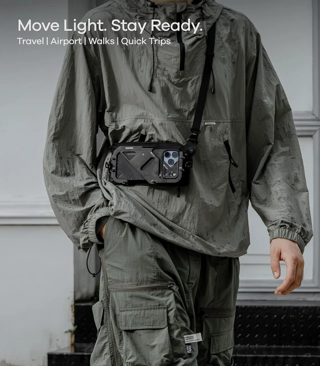 Alt view image 3 of 7 - Aulumu B02 Men's Crossbody Phone Bag with Metal Compartment | 0.3L Black
Original Design | Water-resistant Small Sling Bag | Magnetic Buckle | Adjustable Strap | for iPhone 12 Series and Later