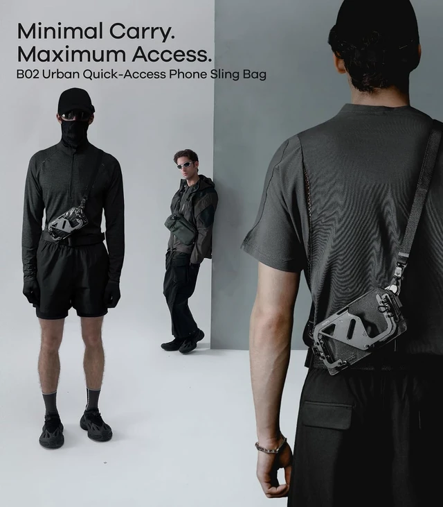Alt view image 5 of 7 - Aulumu B02 Men's Crossbody Phone Bag with Metal Compartment | 0.3L Black
Original Design | Water-resistant Small Sling Bag | Magnetic Buckle | Adjustable Strap | for iPhone 12 Series and Later