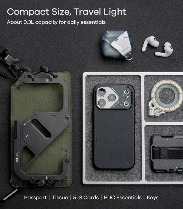 Alt view image 6 of 7 - Aulumu B02 Men's Crossbody Phone Bag with Metal Compartment | 0.3L Black
Original Design | Water-resistant Small Sling Bag | Magnetic Buckle | Adjustable Strap | for iPhone 12 Series and Later