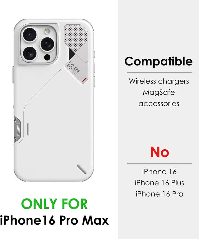 Alt view image 6 of 6 - Aulumu A16 Shockproof iPhone 16 Pro Max Case | Updated Camera Control | Real Cooling | Aluminum Alloy Camera Frame | Multi-Layer Composite Protection - White