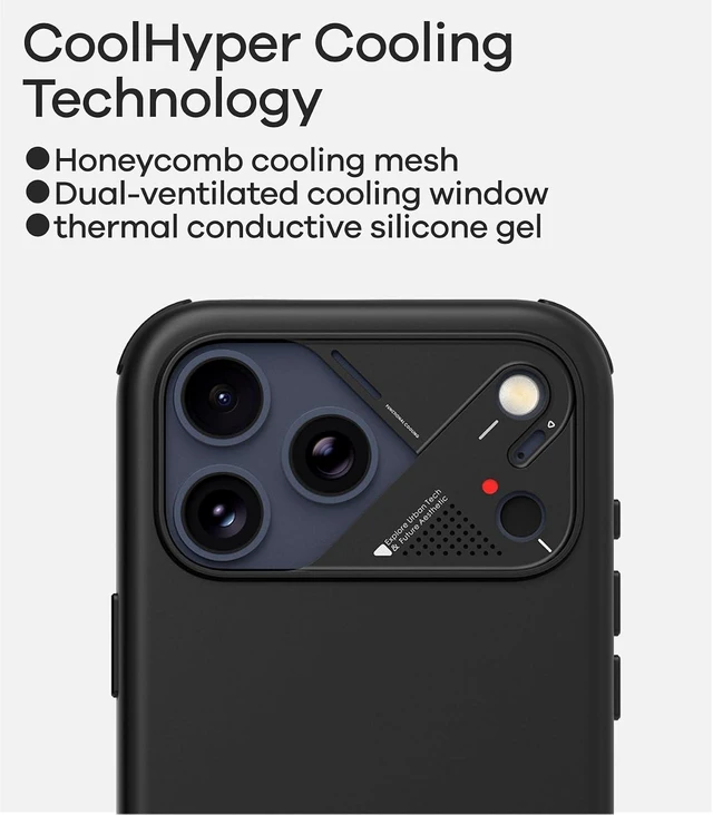 Alt view image 3 of 7 - Aulumu A17 Vegan Leather CoolHyper iPhone 17 Pro Max Case | Camera Control | with Cooling Fins | Luxury Comfort | Compatible with MagSafe | Complete Wrap-Around - White Black iPhone 17 Pro