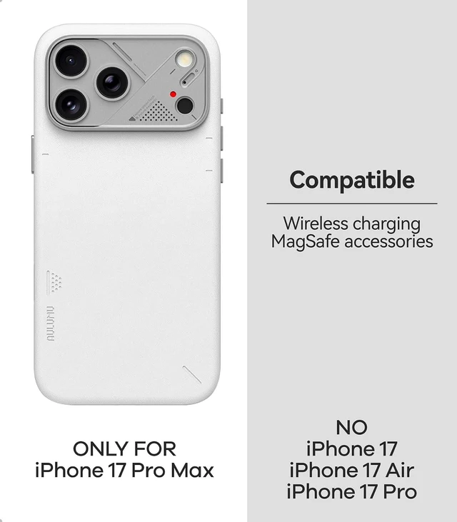 Alt view image 2 of 7 - Aulumu A17 Vegan Leather CoolHyper iPhone 17 Pro Max Case | Camera Control | with Cooling Fins | Luxury Comfort | Compatible with MagSafe | Complete Wrap-Around - White Black iPhone 17 Pro