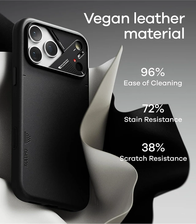 Alt view image 4 of 7 - Aulumu A17 Vegan Leather CoolHyper iPhone 17 Pro Max Case | Camera Control | with Cooling Fins | Luxury Comfort | Compatible with MagSafe | Complete Wrap-Around - White Black iPhone 17 Pro