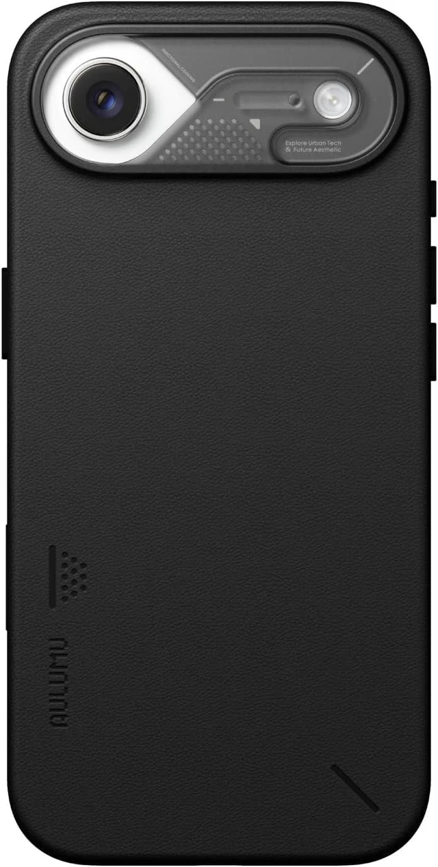 Main image of Aulumu A17 Vegan Leather CoolHyper iPhone 17 Pro Max Case | Camera Control | with Cooling Fins | Luxury Comfort | Compatible with MagSafe | Complete Wrap-Around - White Black iPhoneAir