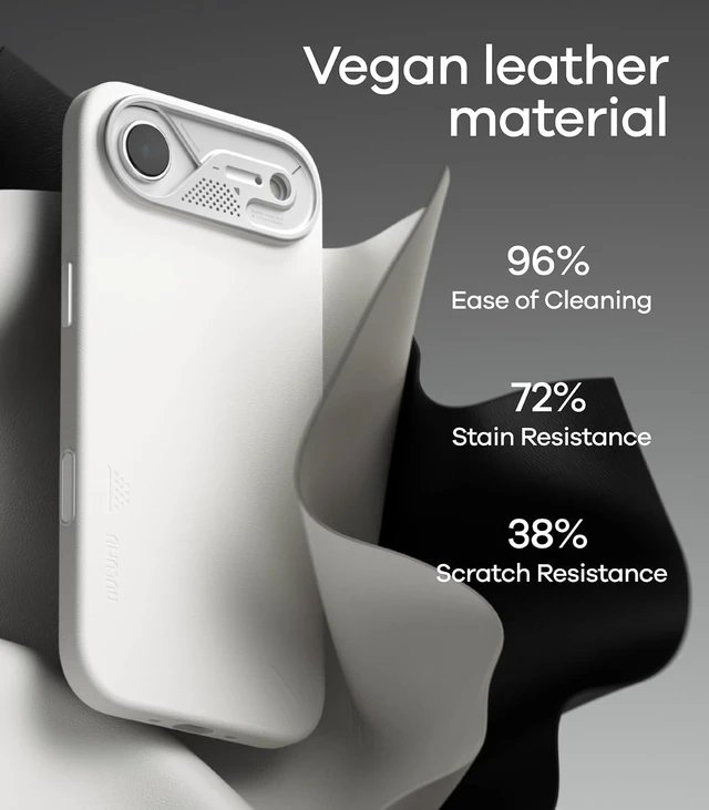 Alt view image 6 of 6 - Aulumu A17 Vegan Leather CoolHyper iPhone 17 Pro Max Case | Camera Control | with Cooling Fins | Luxury Comfort | Compatible with MagSafe | Complete Wrap-Around - White Black iPhoneAir