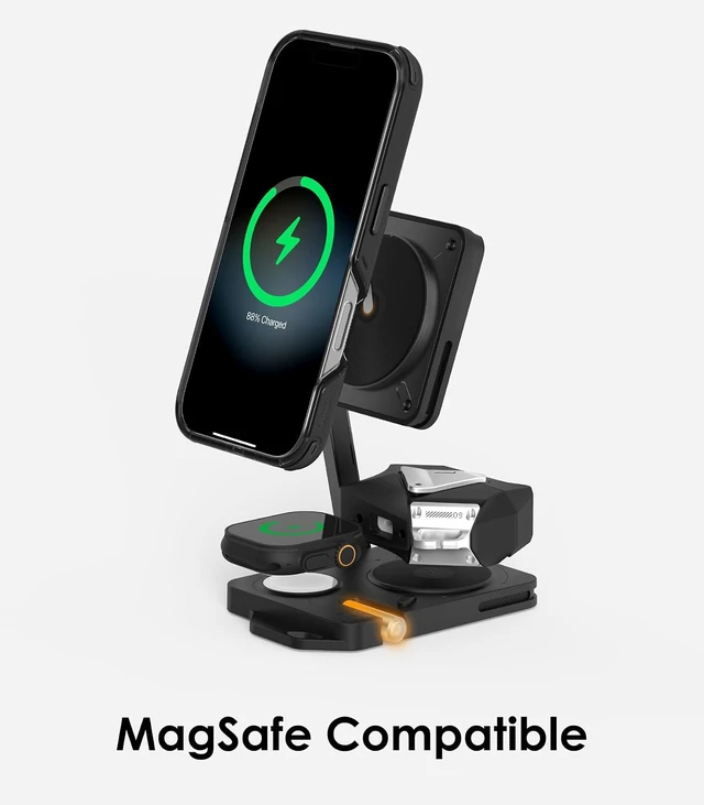Alt view image 3 of 6 - Aulumu MagSafe-Compatible M01 4-in-1 Wireless Charging Station | 15W Collapsible Magnetic Wireless Charger for iPhone 17 &Apple Watch/AirPods
