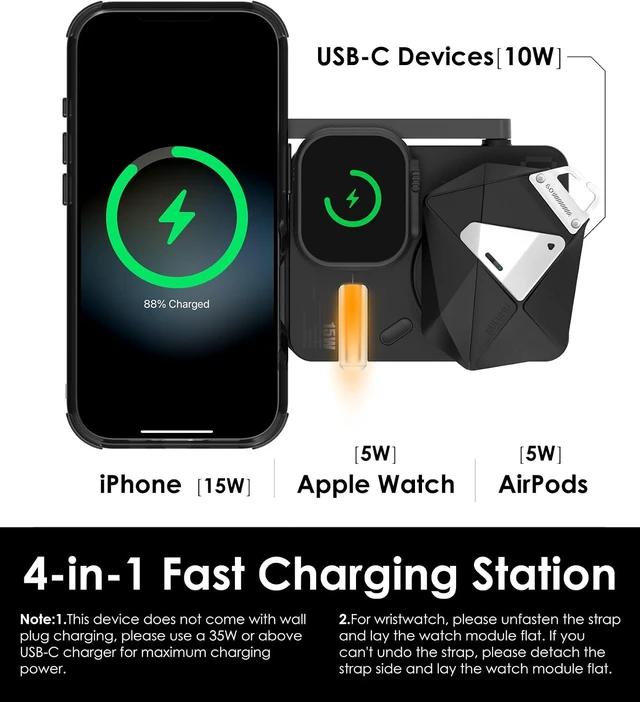 Alt view image 6 of 6 - Aulumu MagSafe-Compatible M01 4-in-1 Wireless Charging Station | 15W Collapsible Magnetic Wireless Charger for iPhone 17 &Apple Watch/AirPods