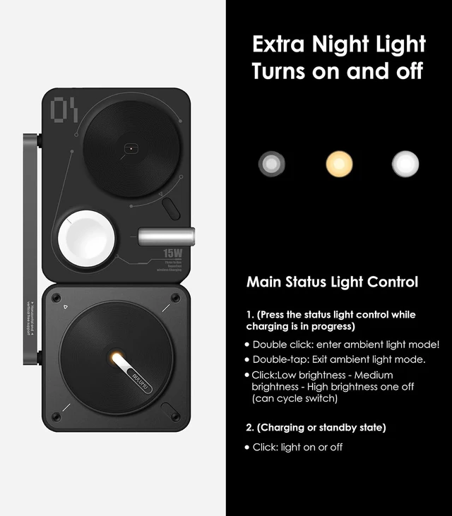 Alt view image 4 of 6 - Aulumu MagSafe-Compatible M01 4-in-1 Wireless Charging Station | 15W Collapsible Magnetic Wireless Charger for iPhone 17 &Apple Watch/AirPods