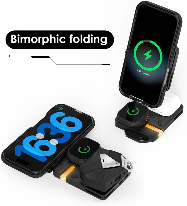 Alt view image 2 of 6 - Aulumu MagSafe-Compatible M01 4-in-1 Wireless Charging Station | 15W Collapsible Magnetic Wireless Charger for iPhone 17 &Apple Watch/AirPods
