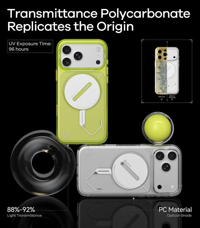 Alt view image 3 of 7 - Aulumu A18 for iPhone 18 Pro & 17 Pro Ghost Lumen Transparent Case | Yellow
MagSafe-Compatible | With Touch-Sensitive Buttons | Glow-in-the-Dark | IML Process | Made from Polycarbonate