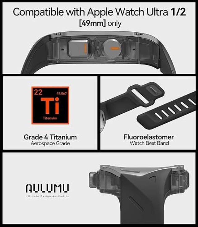 Alt view image 2 of 6 - Aulumu A01 Titanium Case with Apple Watch Ultra Band 49MM | Luxury Design | Only for Apple Watch Band Ultra 1/2 49mm | Titanium Case
