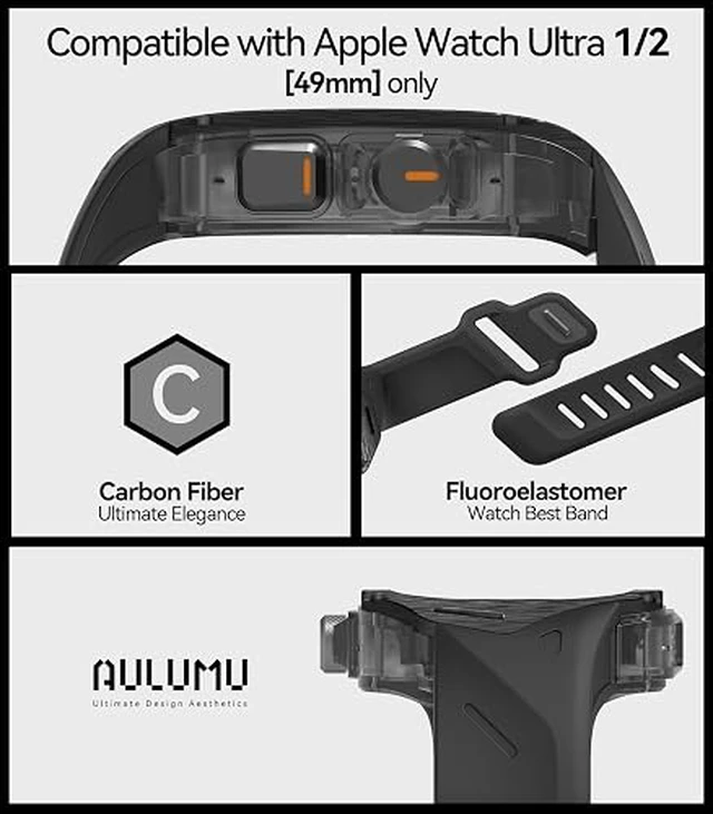 Alt view image 6 of 6 - Aulumu A01 Carbon Fibre Case with Apple Watch Ultra Band 49MM | Luxury Lightweight Design | Only for Apple Watch Band Ultra 1/2 49mm | Carbon Fibre Case