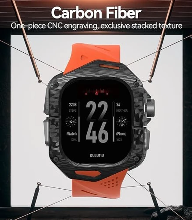 Alt view image 2 of 6 - Aulumu A01 Carbon Fibre Case with Apple Watch Ultra Band 49MM | Luxury Lightweight Design | Only for Apple Watch Band Ultra 1/2 49mm | Carbon Fibre Case