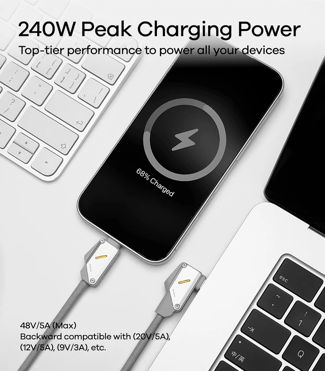 Alt view image 7 of 7 - Aulumu M07 240W USB-C to USB-C Cable Gray 3.9FT + G05 Pro Magnetic Phone Kickstand with EDC Multi-Tool Silver