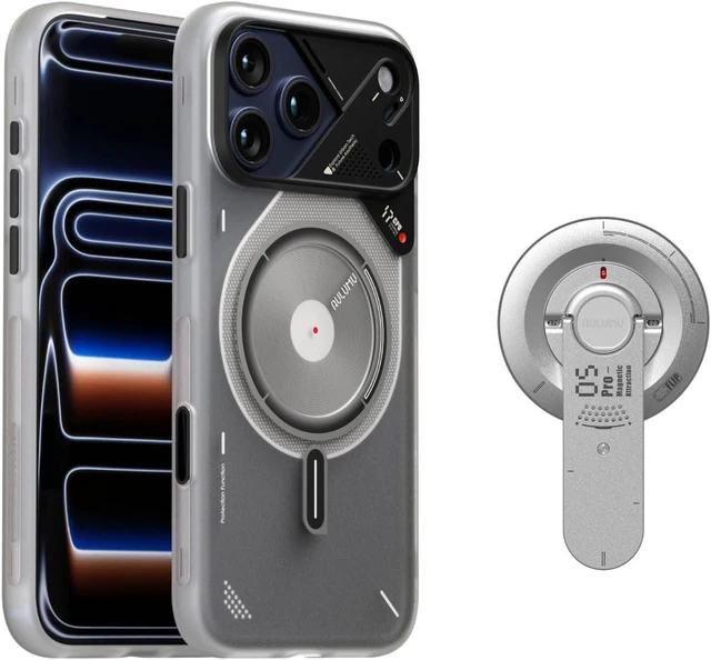 Main image of Aulumu G05 Pro Magnetic Kickstand with Multifunctional EDC Tool -Silver + A17 Magnetic Thermal Cas for iPhone 17 Pro Max - Translucent White