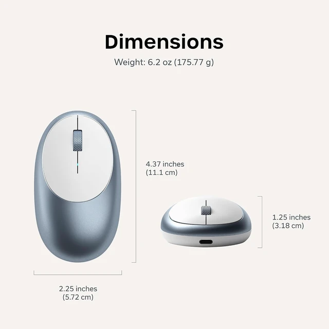 Alt view image 4 of 7 - Satechi M1 Wireless Bluetooth Mouse, USB-C Rechargeable, Space Gray
Compact and portable, for MacBook, iPad, iPad mini, Mac mini, iMac, Windows Blue