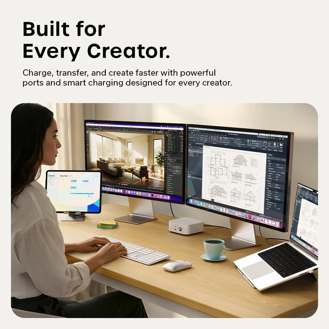 Alt view image 6 of 7 - Satechi Thunderbolt 5 CubeDock with Built-in NVMe SSD Enclosure, Silver
USB-C Docking Station, 80/120Gbps USB4 v2, 140W Charging, Up to 8K Display, 2.5GbE, 10Gbps Type-A/C, Active Cooling