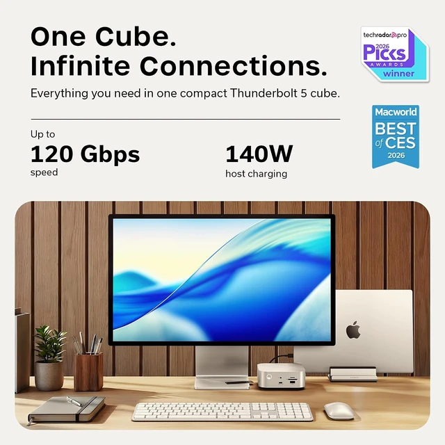 Alt view image 4 of 7 - Satechi Thunderbolt 5 CubeDock with Built-in NVMe SSD Enclosure, Silver
USB-C Docking Station, 80/120Gbps USB4 v2, 140W Charging, Up to 8K Display, 2.5GbE, 10Gbps Type-A/C, Active Cooling