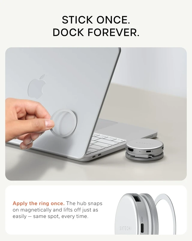 Alt view image 3 of 7 - Satechi OntheGo 5-in-1 USB-C Hub, 4K/60Hz HDMI, SD Card Reader, Indigo
USB hub, 60W PD pass-through charging, SD card reader, 5 Gbps Type-A/Type-C data, magnetic mount, for MacBook Neo/Air/Pro Silver