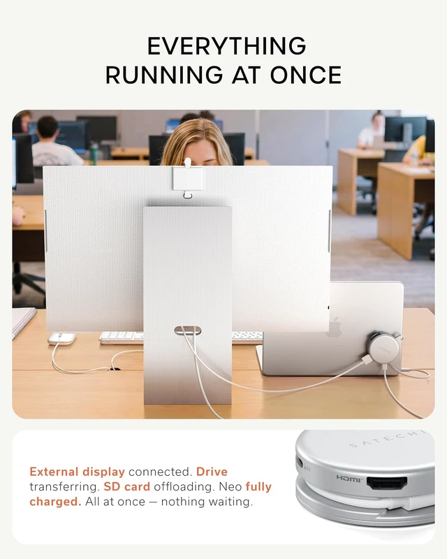 Alt view image 6 of 7 - Satechi OntheGo 5-in-1 USB-C Hub, 4K/60Hz HDMI, SD Card Reader, Indigo
USB hub, 60W PD pass-through charging, SD card reader, 5 Gbps Type-A/Type-C data, magnetic mount, for MacBook Neo/Air/Pro Silver