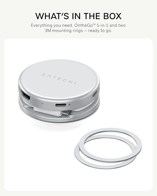 Alt view image 7 of 7 - Satechi OntheGo 5-in-1 USB-C Hub, 4K/60Hz HDMI, SD Card Reader, Indigo
USB hub, 60W PD pass-through charging, SD card reader, 5 Gbps Type-A/Type-C data, magnetic mount, for MacBook Neo/Air/Pro Silver