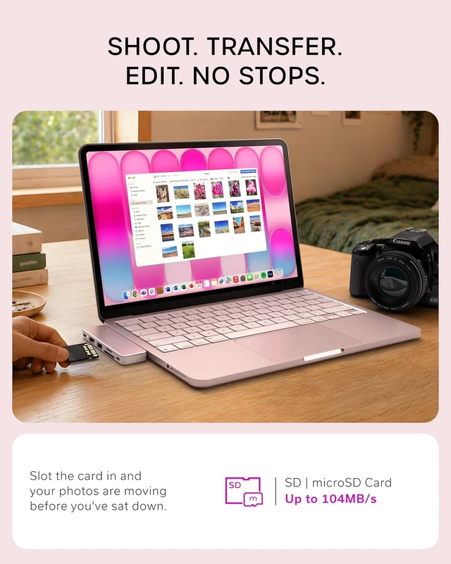 Alt view image 4 of 7 - Satechi 6-in-2 USB-C Snap Hub, 4K/60Hz HDMI, for MacBook Neo, Citrus
USB hub, 45W PD pass-through charging, SD & microSD card readers, 5 Gbps Type-A/Type-C data, for MacBook Neo Blush