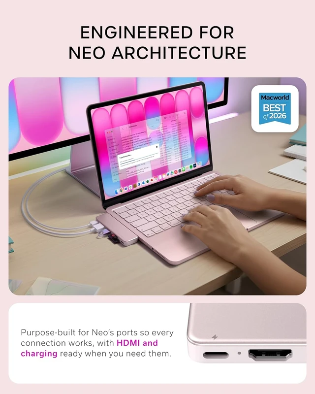 Alt view image 7 of 7 - Satechi 6-in-2 USB-C Snap Hub, 4K/60Hz HDMI, for MacBook Neo, Citrus
USB hub, 45W PD pass-through charging, SD & microSD card readers, 5 Gbps Type-A/Type-C data, for MacBook Neo Blush