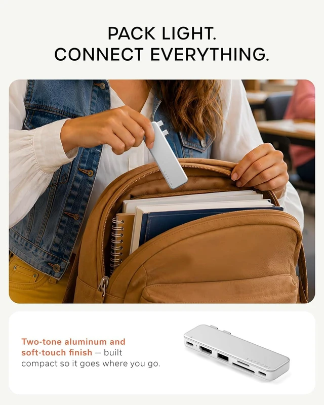 Alt view image 4 of 7 - Satechi 6-in-2 USB-C Snap Hub, 4K/60Hz HDMI, for MacBook Neo, Citrus
USB hub, 45W PD pass-through charging, SD & microSD card readers, 5 Gbps Type-A/Type-C data, for MacBook Neo Silver