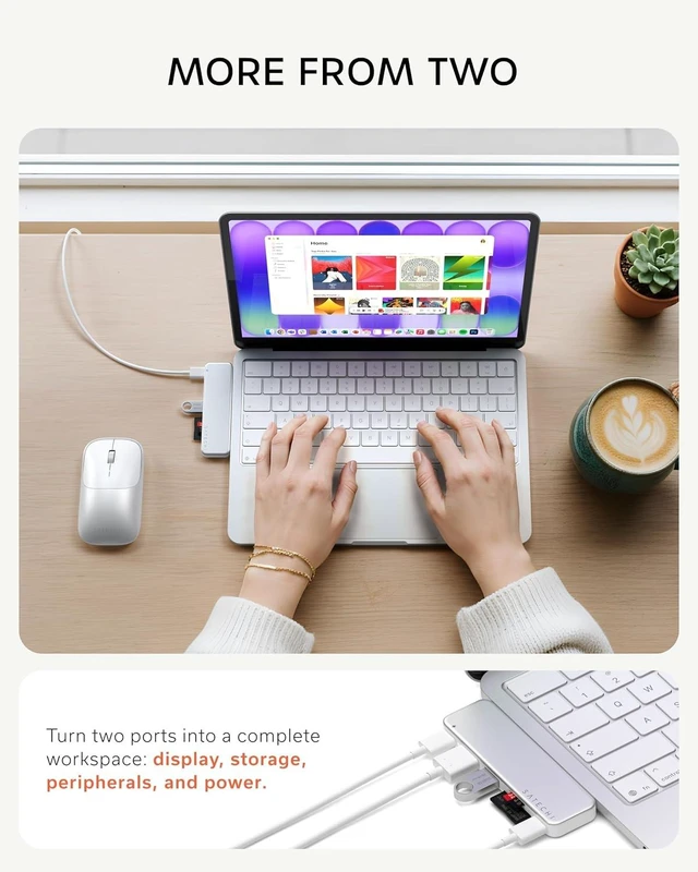 Alt view image 6 of 7 - Satechi 6-in-2 USB-C Snap Hub, 4K/60Hz HDMI, for MacBook Neo, Citrus
USB hub, 45W PD pass-through charging, SD & microSD card readers, 5 Gbps Type-A/Type-C data, for MacBook Neo Silver