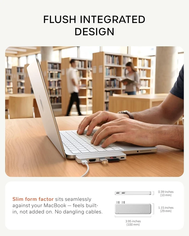 Alt view image 7 of 7 - Satechi 6-in-2 USB-C Snap Hub, 4K/60Hz HDMI, for MacBook Neo, Citrus
USB hub, 45W PD pass-through charging, SD & microSD card readers, 5 Gbps Type-A/Type-C data, for MacBook Neo Silver