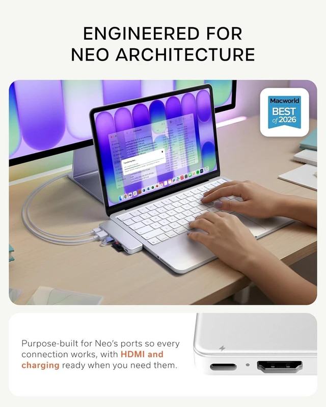 Alt view image 5 of 7 - Satechi 6-in-2 USB-C Snap Hub, 4K/60Hz HDMI, for MacBook Neo, Citrus
USB hub, 45W PD pass-through charging, SD & microSD card readers, 5 Gbps Type-A/Type-C data, for MacBook Neo Silver