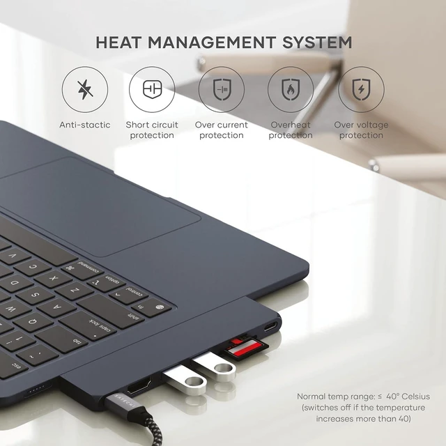 Alt view image 5 of 7 - Satechi 7-in-1 USB-C Hub Pro Slim, 100W Charging, 4K HDMI, USB4, Midnight
USB hub, 100W Charging, USB 4, USB 3.2 Gen 2, SD/Micro Card Reader, for Mac, MacBook Air/Pro