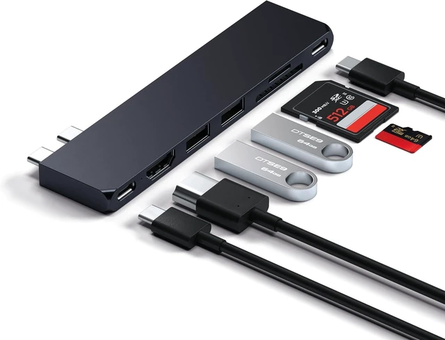 Alt view image 6 of 7 - Satechi 7-in-1 USB-C Hub Pro Slim, 100W Charging, 4K HDMI, USB4, Midnight
USB hub, 100W Charging, USB 4, USB 3.2 Gen 2, SD/Micro Card Reader, for Mac, MacBook Air/Pro