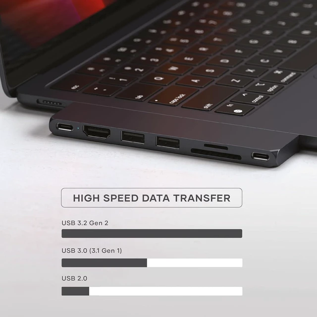 Alt view image 2 of 7 - Satechi 7-in-1 USB-C Hub Pro Slim, 100W Charging, 4K HDMI, USB4, Midnight
USB hub, 100W Charging, USB 4, USB 3.2 Gen 2, SD/Micro Card Reader, for Mac, MacBook Air/Pro
