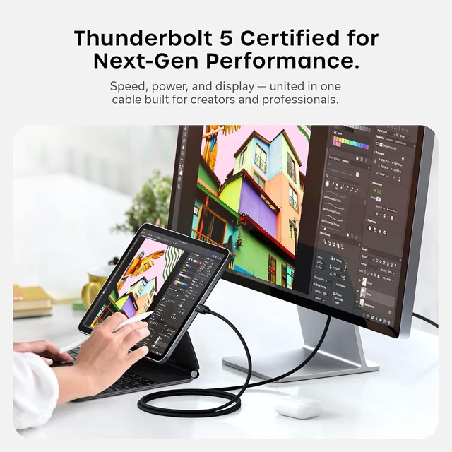 Alt view image 6 of 7 - Satechi Certified Thunderbolt 5 Cable, 240W PD Charging, 120Gb/s Data
120 Gb/s data, dual 8K/60Hz, triple 4K/144Hz, braided design, fits iPhone 18, MacBook Air/Pro/Neo