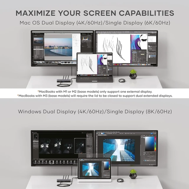 Alt view image 4 of 7 - Satechi Thunderbolt 4 Slim Hub Pro, Docking Station, 100W USB-C Charging
Single 8K or dual 4K display, 4 Thunderbolt ports, USB 3.2 Gen2, for Mac, Windows, MacBook Air/Pro, Dell, Surface, Lenovo